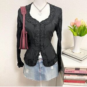 Vintage 90s italian bayonetta Black Ruffle Blouse